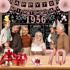 70th Birthday Decorations for Women,32PCS Back in 1956 Black Rose Gold