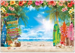 7x5ft Summer Hawaiian Beach Photography Backdrop Tropical Flower Palm Leaves
