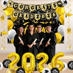 Graduation Decorations 2026, Black Gold Graduation Party Decorations Class of
