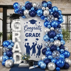Blue and Silver Balloon Arch Kit, Navy Dark Blue Light Metallic Baby Blue Sil…