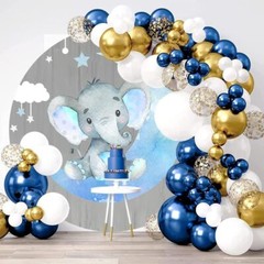 OERJU Elephant Round Backdrop Cover Elephant Moon and Stars Baby Shower Round…