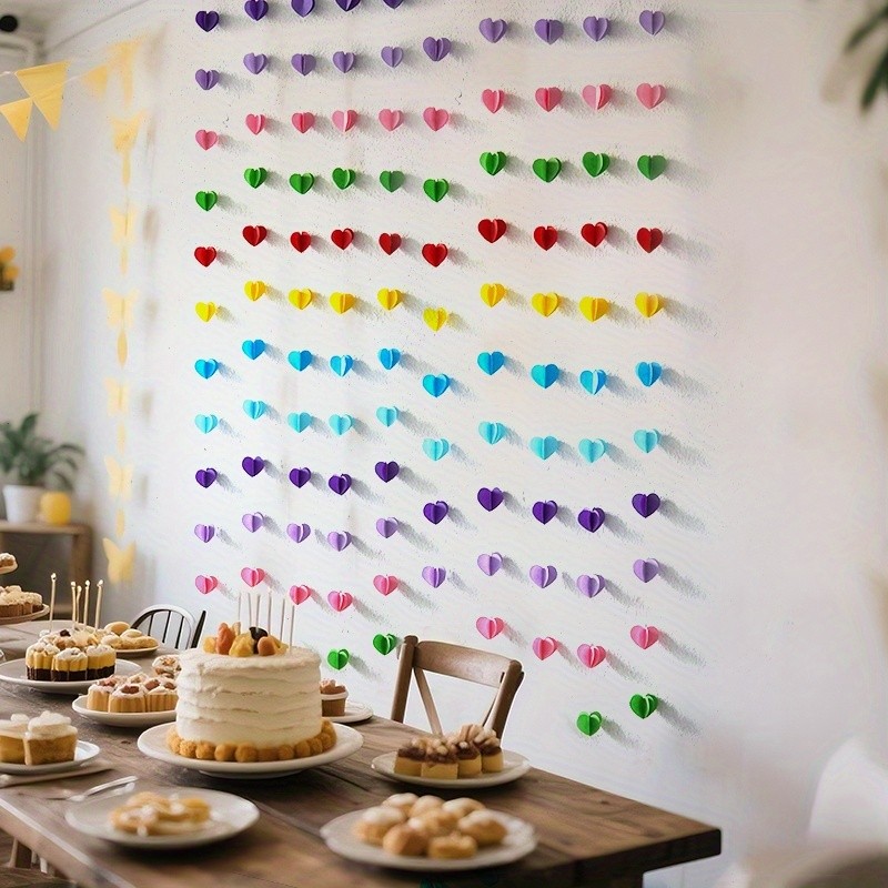 4 Piece 3D Party Garland – Colorful 3D Heart &Orb Lanyard Garland Party Banner