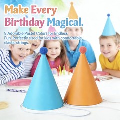 24 Pack QZV Rainbow Party Hats 8 Colors Cone Shape for Kids Adults Pets