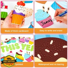 ZOIIWA Cupcake Birthday Bulletin Board Decorations