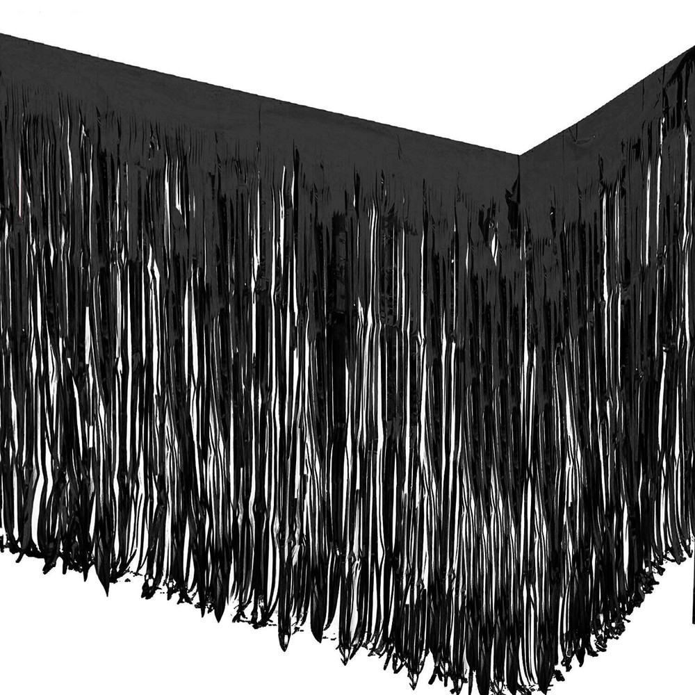2-Pack 29 x 108 Inch Metallic Foil Fringe Tinsel Table Skirts for Party Events