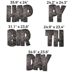 VictoryStore Black Sparkle EZ Happy Birthday Display, Black Glitter Decor 19867