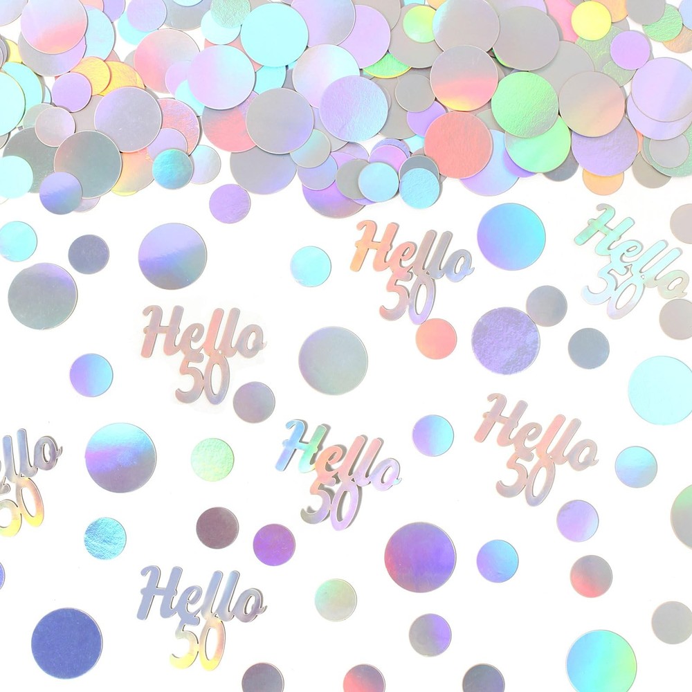 300 PCS Hello 50 Birthday Confetti Iridescent Circle 50th Table Scatter