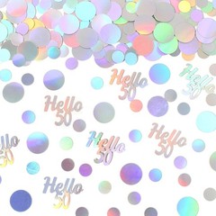 300 PCS Hello 50 Birthday Confetti Iridescent Circle 50th Table Scatter