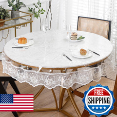 Clear Round Plastic Tablecloth Protector with Lace Around Waterproof Oil-Proof P