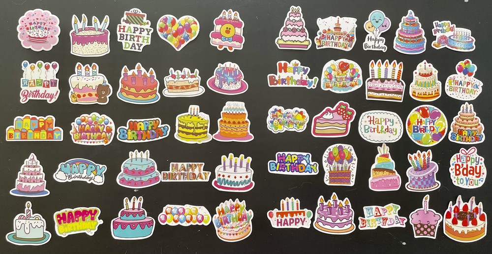 50 Various Happy Birthday Stickers All Different