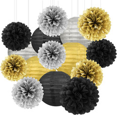 Blue Pink Purple Party Decorations – 15Pcs Tissue Pom Poms Paper Flowers Paper L
