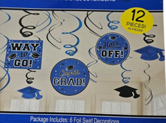 Amscan 12 Piece Graduation Swirl Cutout Decorations Blue & Black Congrats Cap