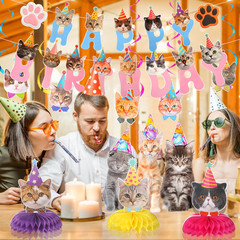 16 Pcs Cat Theme Birthday Party Decorations Party Supplies Kit, Includes Cat Par