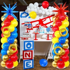 2 Set Red Blue Yellow Balloon Column Stand Kit with 2 Explosion Star Foil Bal…