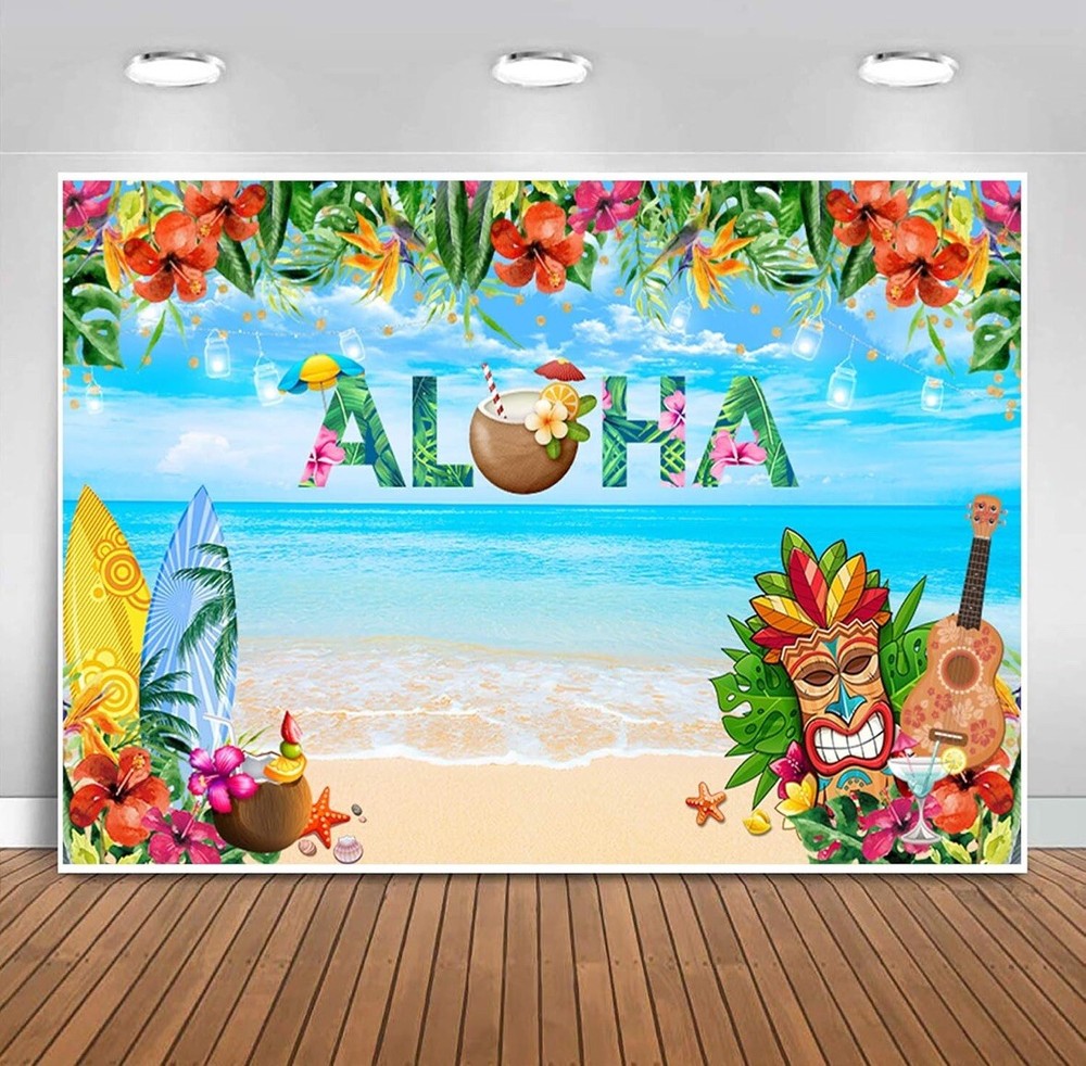 Aloha Party Decor-Tropical Luau Backdrop, Photography, Sea Palm Birthday,Photos