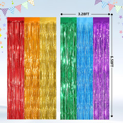 Rainbow Foil Fringe Curtains – 2 Pack Tinsel Backdrop for Parties & Events