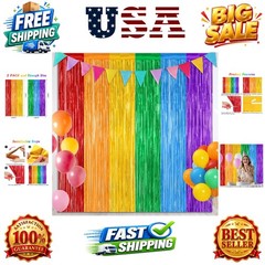 2 Pack Rainbow Backdrop Curtains, 3.28 FT x 7.05 FT Colofull Party Decoration…