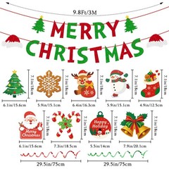 38Pcs Merry Christmas Banner Xmas Decorations – Pre-Assembled Hanging Swirl, …