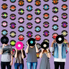 8Pcs Vinyl Records Theme Garlands for Rock and Roll Party Hanging Decorations Re