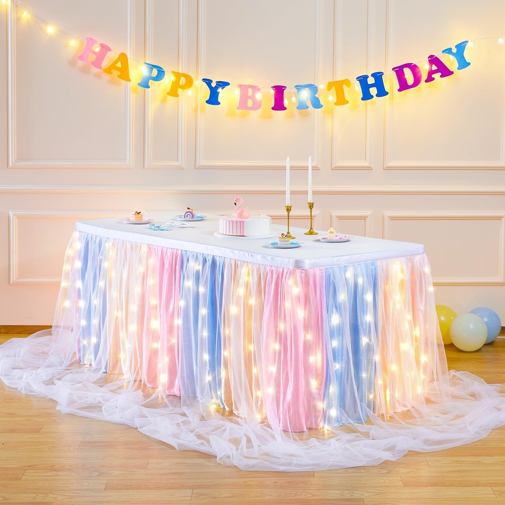 Rainbow Tulle Tutu Table Skirt for Rectangle Tables or Round Table,Led Light …