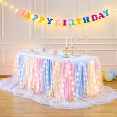 Rainbow Tulle Tutu Table Skirt for Rectangle Tables or Round Table,Led Light …