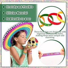 JUNEBRUSHS 42pcs Mexican Fiesta Silicone Bracelets Cactus Guitar Hat Rubber
