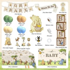 Baby Shower Decorations Winnie Bear Balloons Banner Backdrop Kit for Gender