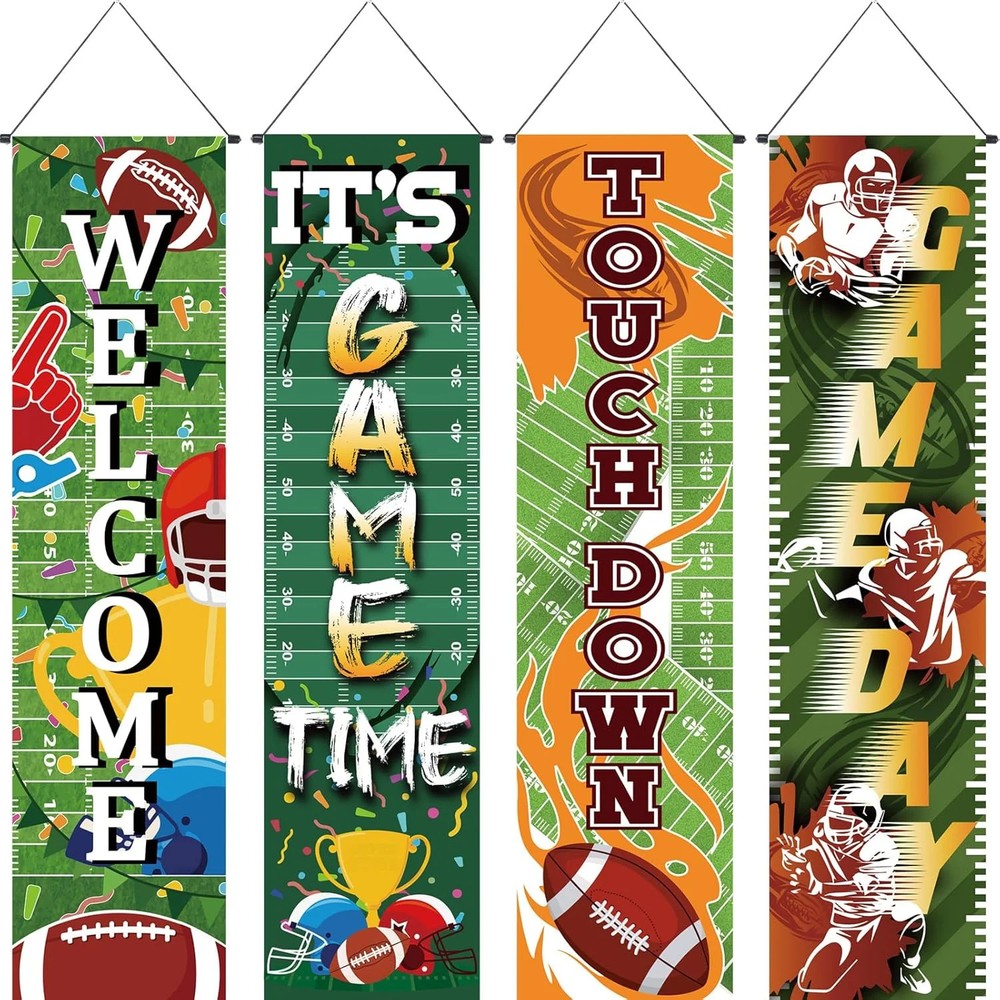 4 Pack Football Field Backdrop Banner Decorations with Welcome 47.24″ x