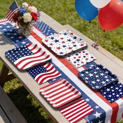 50Pcs Patriotic Party Decoration Plates Set, 4th of July Serve:25, Blue