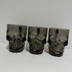 Halloween Black Skull Skeleton Plastic Cup Set 3 Wine glasses, 3 Goblets, 8 Cups