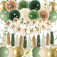 Green Birthday Party Decorations Set Banner Balloons Garland Tassels Kit