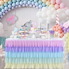 Rainbow Table Skirt Tutu Unicorn Tablecloth for Birthday Party Baby Shower
