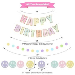 Pre-Strung Happy Birthday Banner, NO DIY Birthday Decorations with Circle Dot