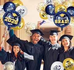 Navy Blue and Gold Graduation Balloons Graduation Decorations 2026, 51Pcs Grad L