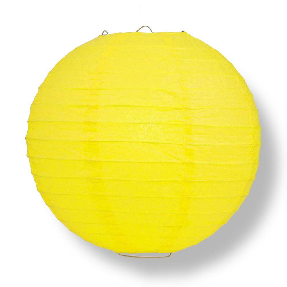 16″ Yellow Round Paper Lantern, Even Ribbing, Hanging Decoration