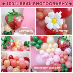 Strawberry Balloon Garland Arch Kit,176pcs Pink Red Green with large mylar ba…