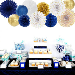 Navy-Blue White Gold Party-Decorations – 20Pcs Graduation 2026 Paper Lanterns Fa