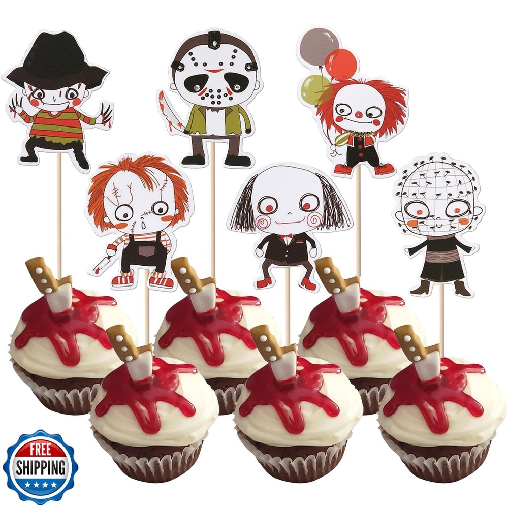 36 Pack Classic Movie Cupcake Toppers – Horror Movie Characters, Halloween an