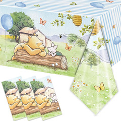 3PCS Blue Winnie Bear Baby Shower Tablecloths, Bear Baby Shower Winnie Bear Tabl