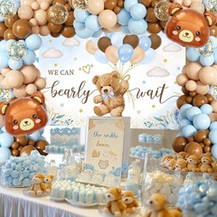 Blue Bear Baby Shower Decorations for Boy, 124pcs Bear Party Decorations with…