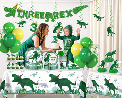 209Pcs Three Rex Birthday Decorations Boy, All-In-One Party Supplies Includes Ba