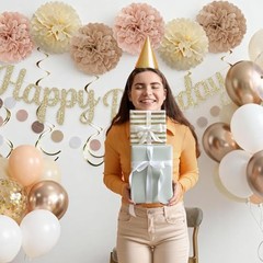 Birthday Party Decorations for Women Girls, Neutral Beige Office Champagne Gold