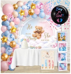 120+ Pcs Gender Reveal Decorations Kit Boy or Girl Balloon Arch Backdrop Box