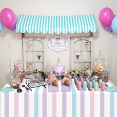 4Pcs Pastel Stripes Tablecloths, Ice Cream Table Cloth for Kids Baby Shower