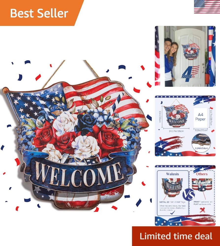 Red White and Blue 14” Outdoor Wreath – Perfect for Memorial Day & Veterans Day