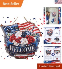 Red White and Blue 14” Outdoor Wreath – Perfect for Memorial Day & Veterans Day