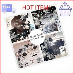 137Pcs Black and Silver Balloons Garland Arch Kit with Stars – 5 10 12 18 inch B