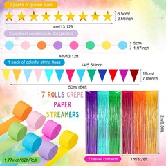 Rainbow 574 ft Crepe Streamers 700 Sheets Chains Garland Colorful Strips 26 f…