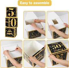 50Th Birthday Decorations Boxes for Men- 3PCS Black Gold Happy 50Th Birthday Bal