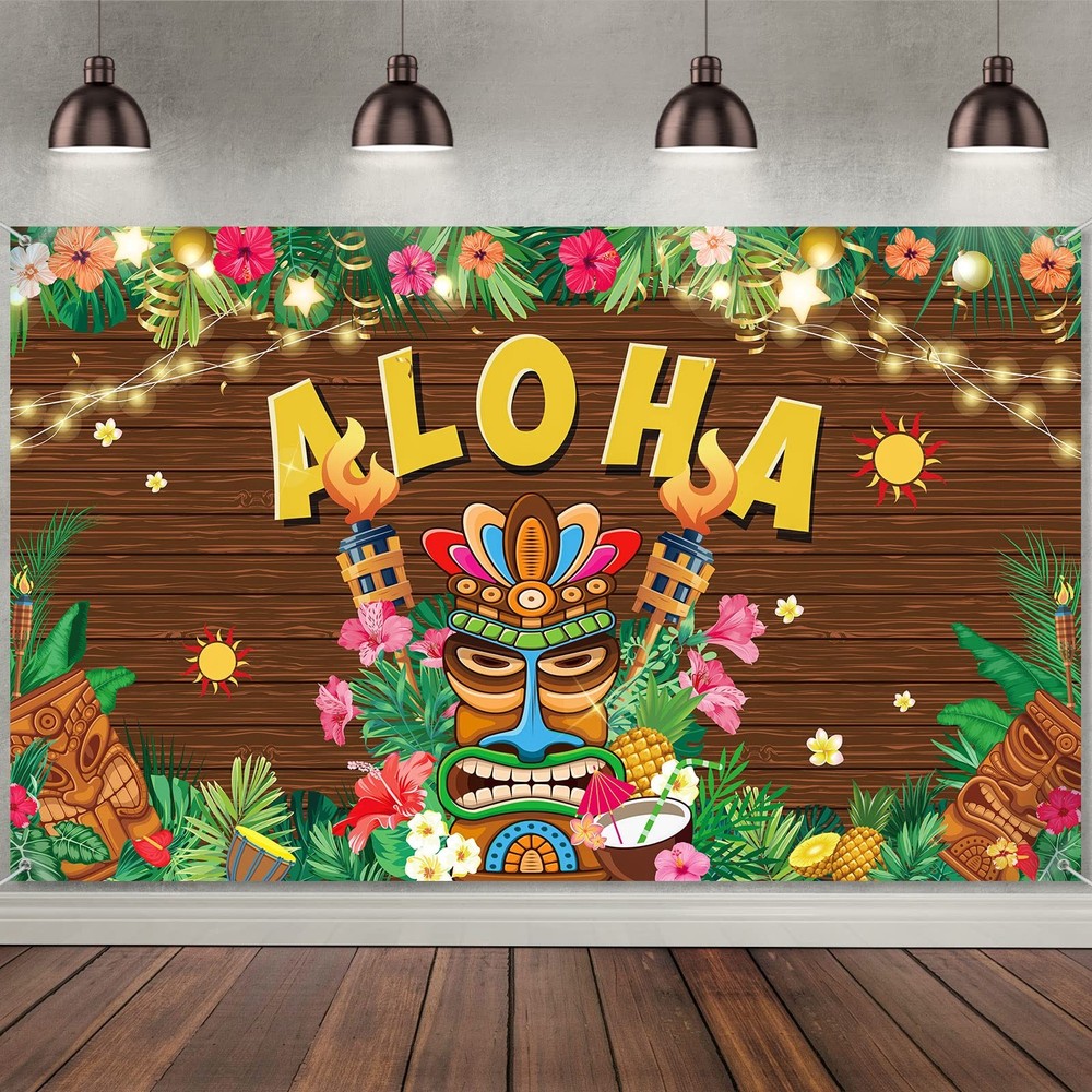 Luau Party Decorations Hawaiian Aloha Backdrop 185 x 110 cm, Random color
